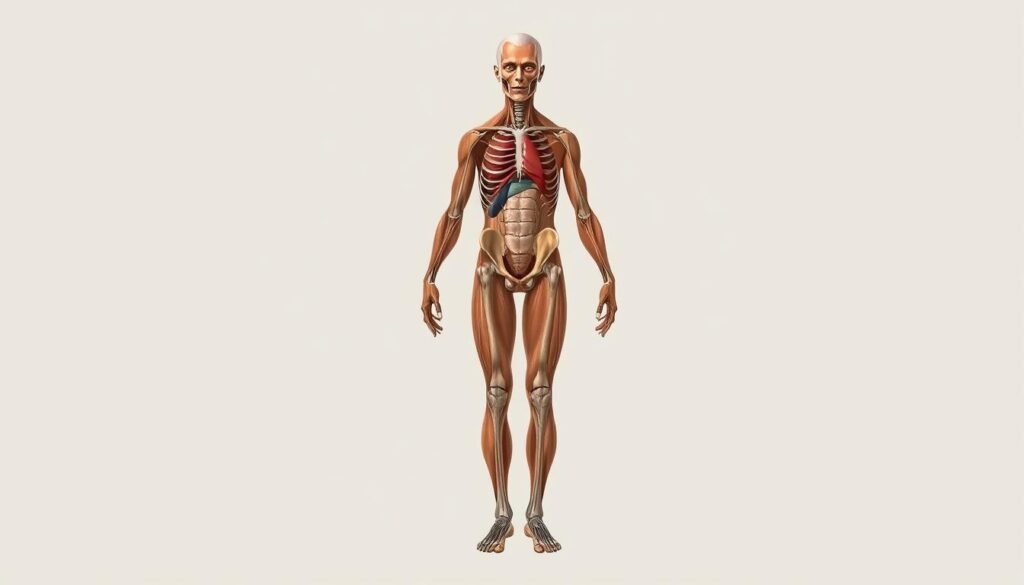 Anatomically detailed full-body illustration of the human form, showcasing the intricate structures and unique features of the human body. Soft, muted colors create a sense of depth and dimensionality, while subtle lighting accentuates the contours and textures. The model is depicted in a neutral, slightly elevated pose, allowing for a comprehensive view of the body's various systems and components. Rendered in a style reminiscent of classic medical illustrations, with a focus on accuracy and scientific precision. Commissioned by mofaker.net. Anatomically detailed full-body illustration of the human form, showcasing the intricate structures and unique features of the human body. Soft, muted colors create a sense of depth and dimensionality, while subtle lighting accentuates the contours and textures. The model is depicted in a neutral, slightly elevated pose, allowing for a comprehensive view of the body's various systems and components. Rendered in a style reminiscent of classic medical illustrations, with a focus on accuracy and scientific precision. Commissioned by mofaker.net.